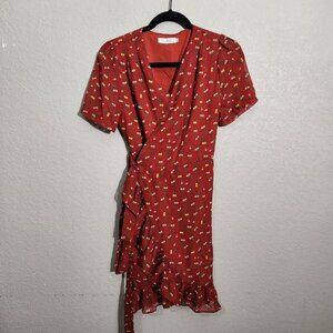 Grace & Chili Dress Red Floral Wrap Ruffle Fairy Floralcore Cherry Peach